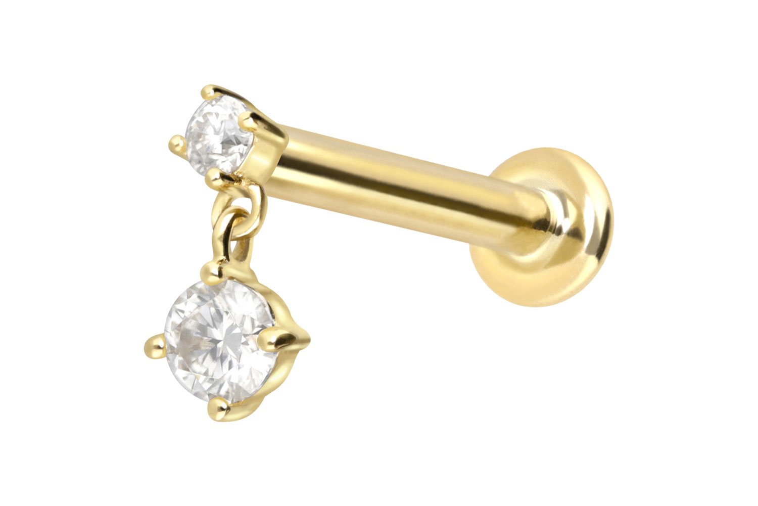 14 Karat Gold Labret Piercing mit Innengewinde 2 MOISSANITE